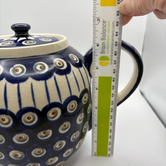 Boleslawiec Polish Pottery Ceramic 7" Teapot Lid Peacock Blue Green Some Crazing - Picture 12 of 13